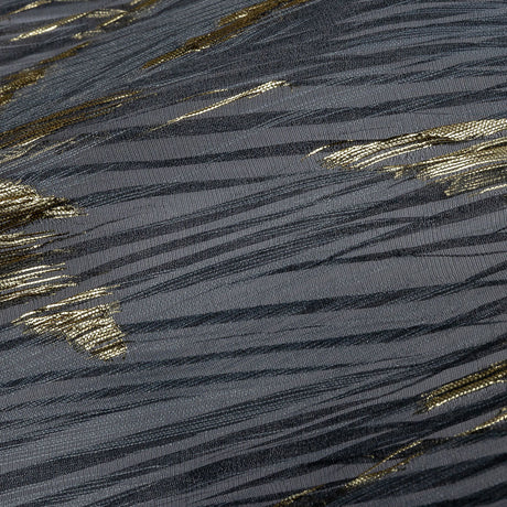 Metallic Gold and Steel Leafy Stems Luxury Plisse Brocade with Scalloped Edges