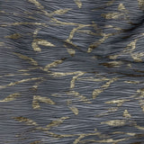 Metallic Gold and Steel Leafy Stems Luxury Plisse Brocade with Scalloped Edges