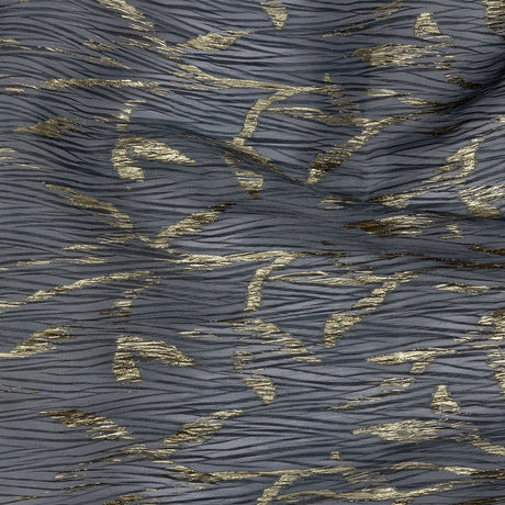 Metallic Gold and Steel Leafy Stems Luxury Plisse Brocade with Scalloped Edges