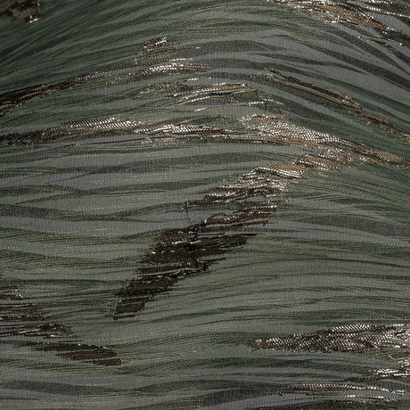 Metallic Gold and Satin Moss Leafy Stems Luxury Plisse Brocade with Scalloped Edges
