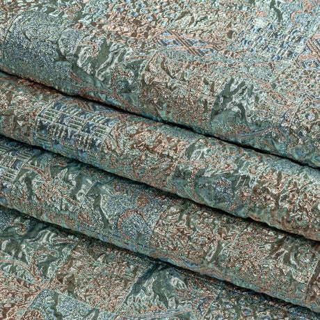 Metallic Rose Gold and Blue Glow Patchwork Luxury Brocade