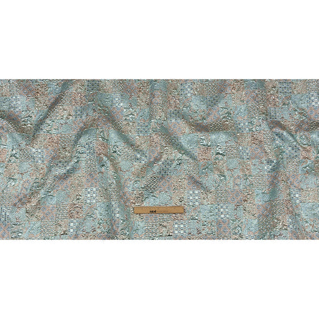 Metallic Rose Gold and Blue Glow Patchwork Luxury Brocade