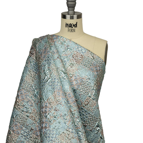 Metallic Rose Gold and Blue Glow Patchwork Luxury Brocade