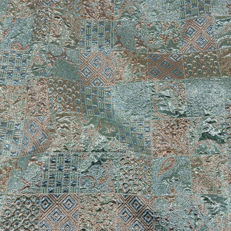 Metallic Rose Gold and Blue Glow Patchwork Luxury Brocade