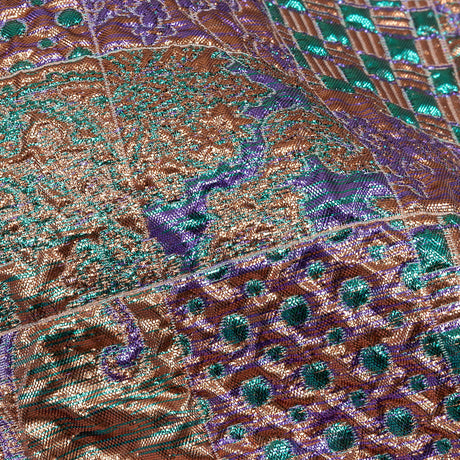 Metallic Patrician Purple, Teal Green and Gold Earth Patchwork Luxury Brocade