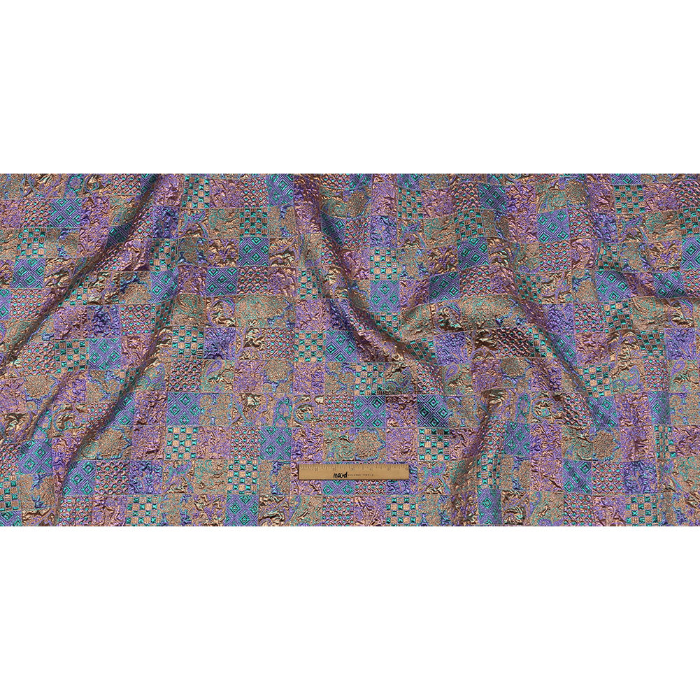 Metallic Patrician Purple, Teal Green and Gold Earth Patchwork Luxury Brocade