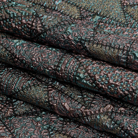 Metallic Rose Gold, Air Blue and Cream Gold Crazy Quilt Patchwork Luxury Brocade