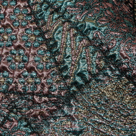 Metallic Rose Gold, Air Blue and Cream Gold Crazy Quilt Patchwork Luxury Brocade