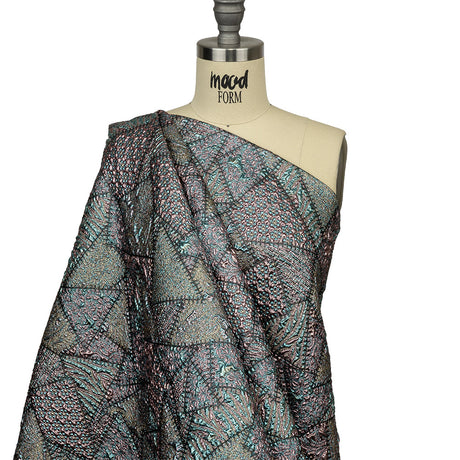 Metallic Rose Gold, Air Blue and Cream Gold Crazy Quilt Patchwork Luxury Brocade