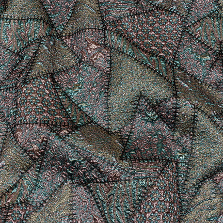 Metallic Rose Gold, Air Blue and Cream Gold Crazy Quilt Patchwork Luxury Brocade