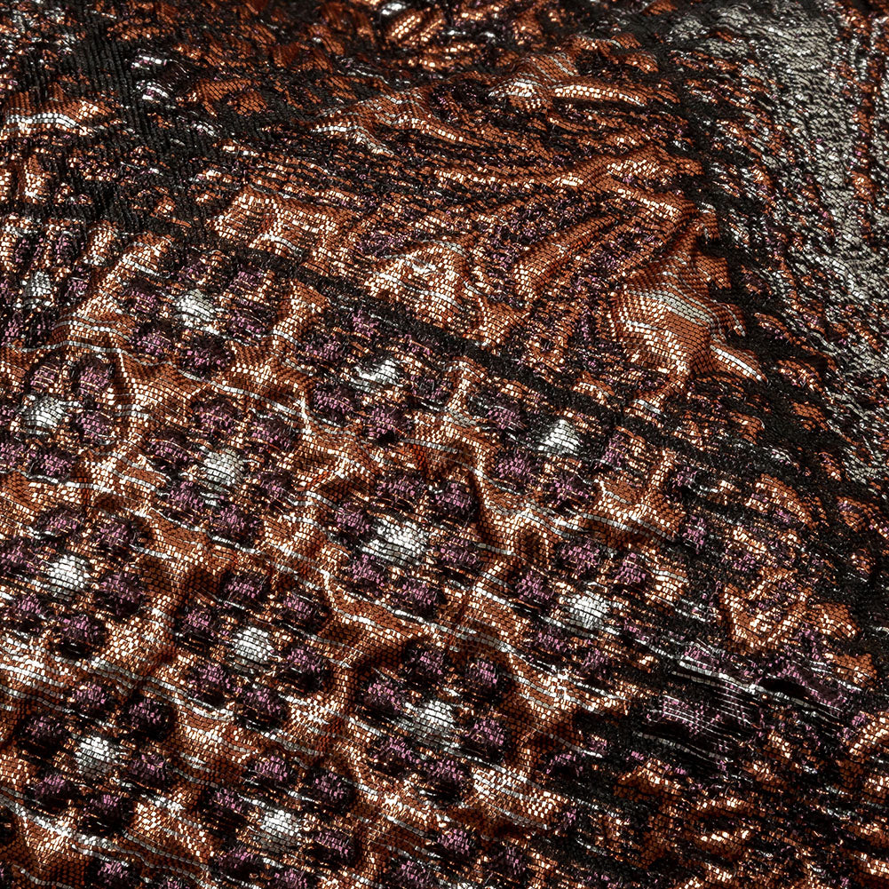 Metallic Silver, Jaffa Orange and Black Crazy Quilt Patchwork Luxury Brocade