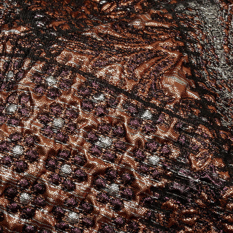 Metallic Silver, Jaffa Orange and Black Crazy Quilt Patchwork Luxury Brocade