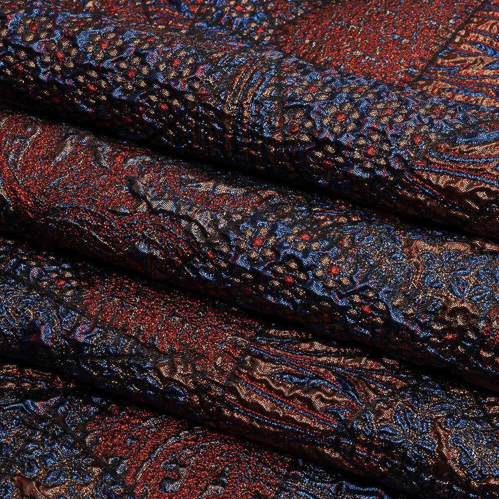 Metallic Candy Apple Red, Magnetic Blue and Glamour Gold Crazy Quilt Patchwork Luxury Brocade
