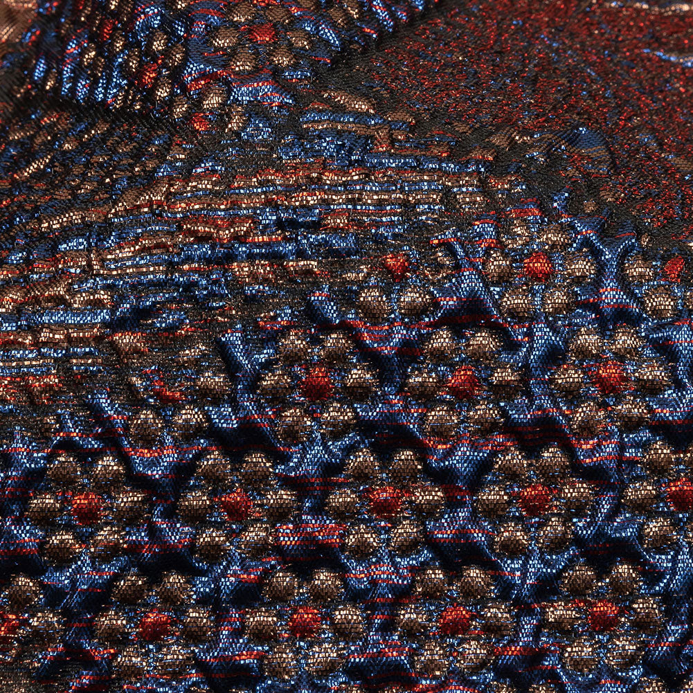 Metallic Candy Apple Red, Magnetic Blue and Glamour Gold Crazy Quilt Patchwork Luxury Brocade
