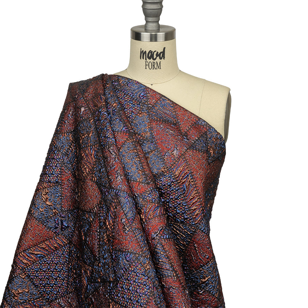 Metallic Candy Apple Red, Magnetic Blue and Glamour Gold Crazy Quilt Patchwork Luxury Brocade