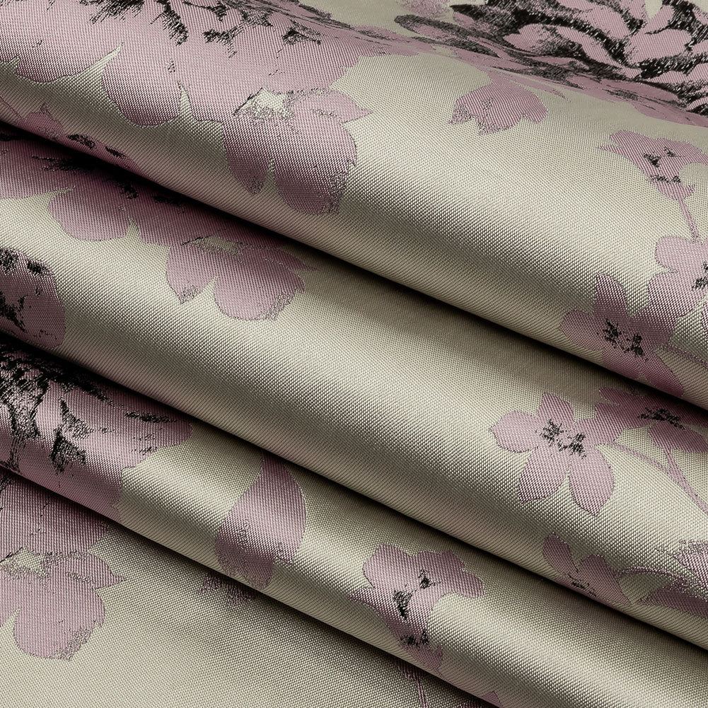 Metallic Black, Orchid and Pale Gray Floral Luxury Brocade