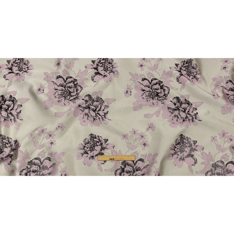 Metallic Black, Orchid and Pale Gray Floral Luxury Brocade