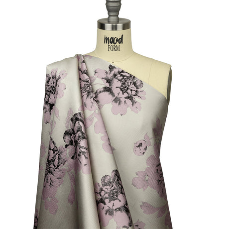 Metallic Black, Orchid and Pale Gray Floral Luxury Brocade