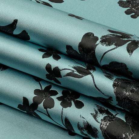 Metallic Black and Blue Fog Floral Luxury Brocade
