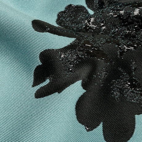 Metallic Black and Blue Fog Floral Luxury Brocade