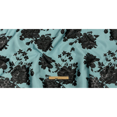 Metallic Black and Blue Fog Floral Luxury Brocade