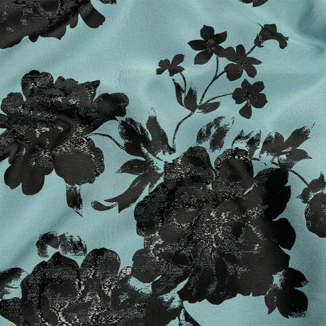 Metallic Black and Blue Fog Floral Luxury Brocade