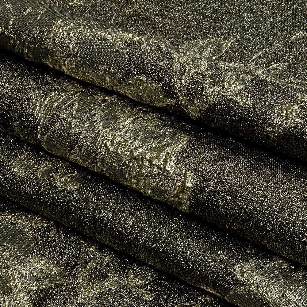 Metallic Graphite and Gold Crackled Floral Luxury Brocade