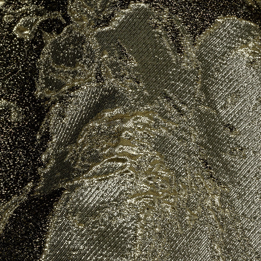 Metallic Graphite and Gold Crackled Floral Luxury Brocade