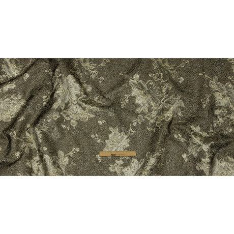 Metallic Graphite and Gold Crackled Floral Luxury Brocade