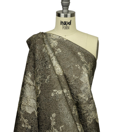 Metallic Graphite and Gold Crackled Floral Luxury Brocade