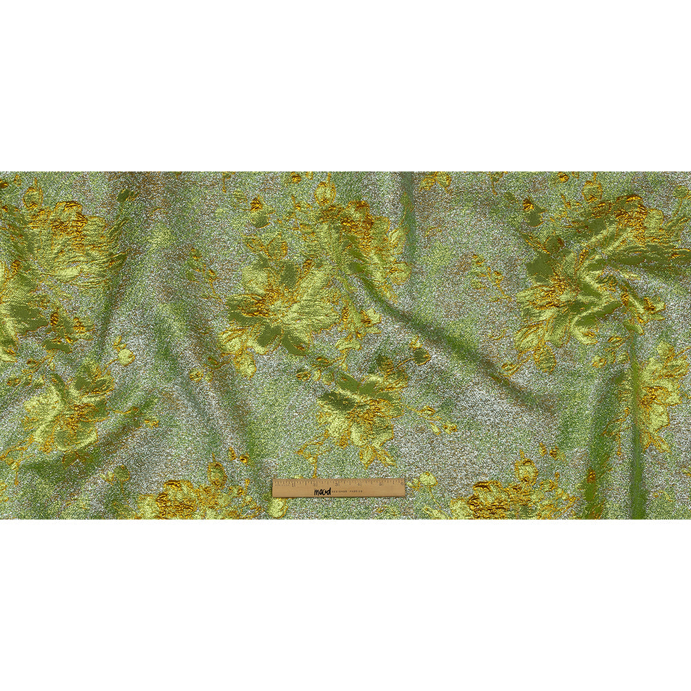 Metallic Aqua, Lime and Solar flare Crackled Floral Luxury Brocade