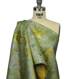 Metallic Aqua, Lime and Solar flare Crackled Floral Luxury Brocade