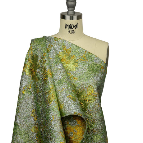 Metallic Aqua, Lime and Solar flare Crackled Floral Luxury Brocade