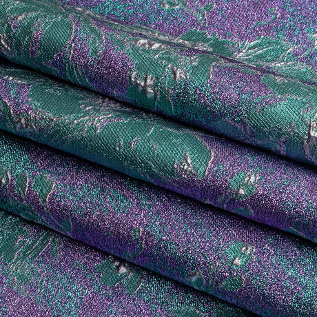 Metallic Purple, Lilac and Teal Crackled Floral Luxury Brocade