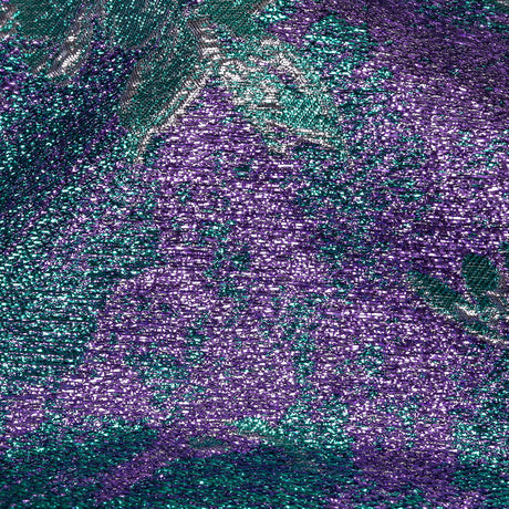 Metallic Purple, Lilac and Teal Crackled Floral Luxury Brocade