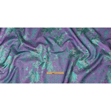 Metallic Purple, Lilac and Teal Crackled Floral Luxury Brocade