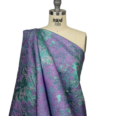 Metallic Purple, Lilac and Teal Crackled Floral Luxury Brocade
