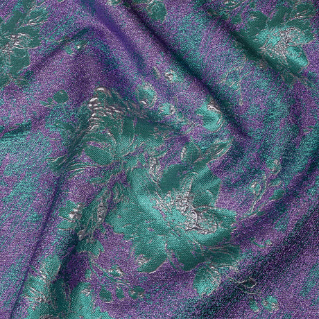Metallic Purple, Lilac and Teal Crackled Floral Luxury Brocade