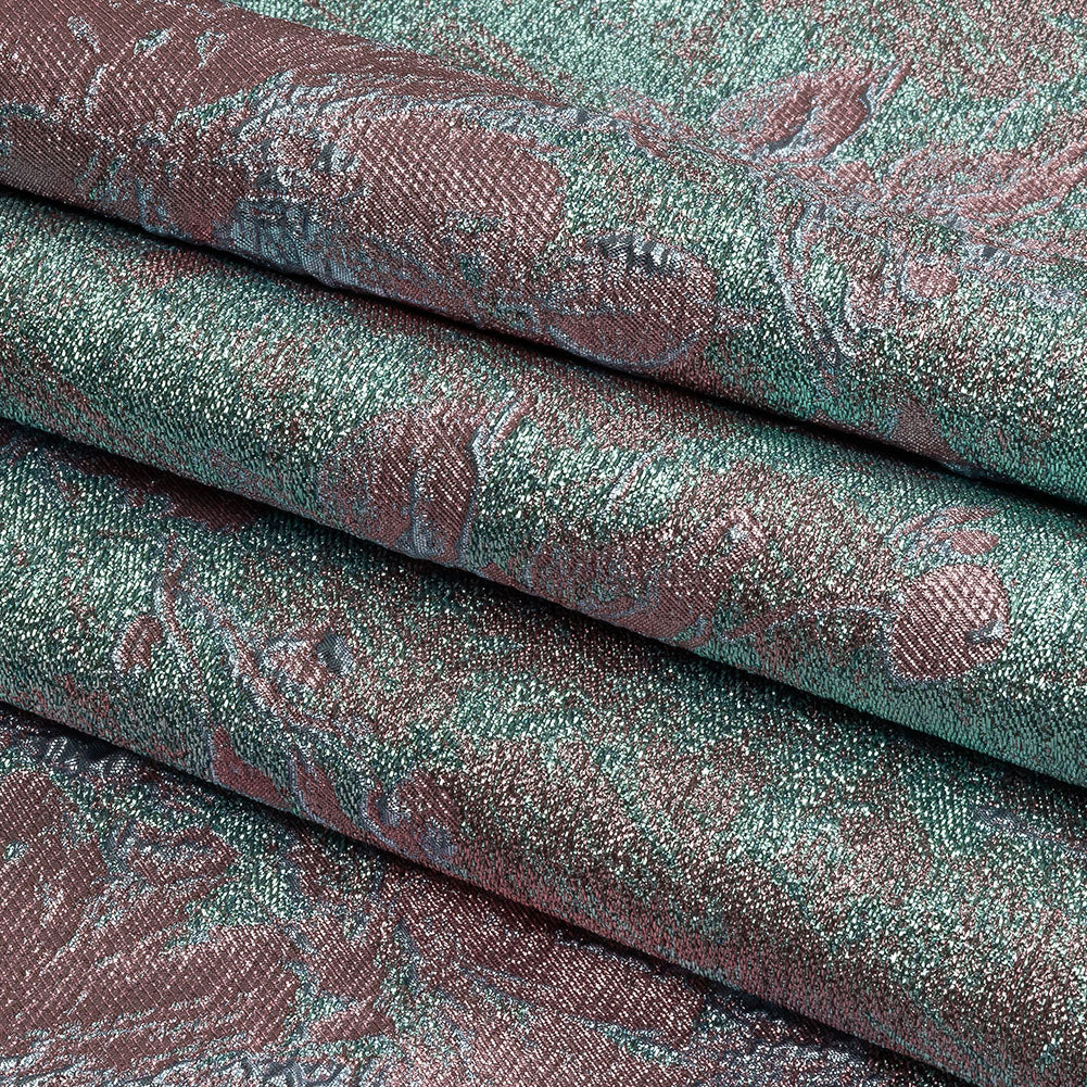 Metallic Pink, Sky and Aqua Crackled Floral Luxury Brocade