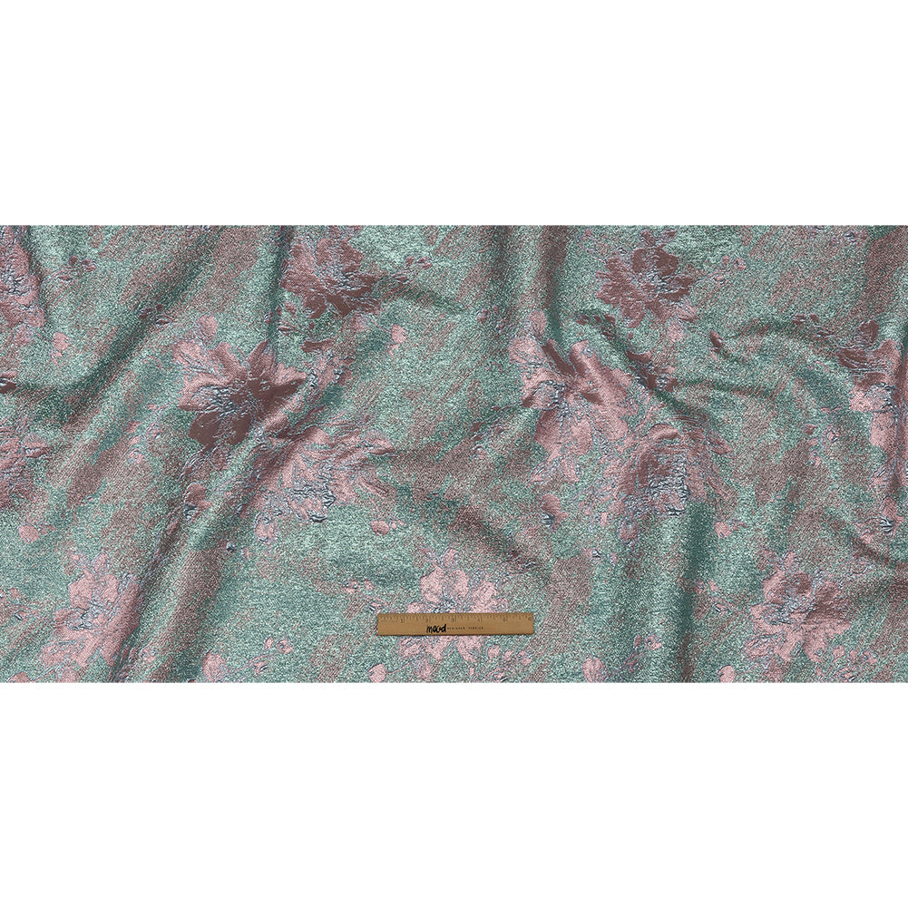 Metallic Pink, Sky and Aqua Crackled Floral Luxury Brocade