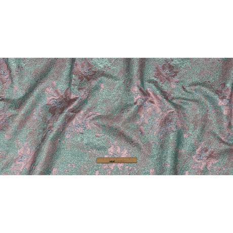 Metallic Pink, Sky and Aqua Crackled Floral Luxury Brocade