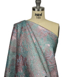 Metallic Pink, Sky and Aqua Crackled Floral Luxury Brocade