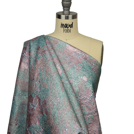 Metallic Pink, Sky and Aqua Crackled Floral Luxury Brocade
