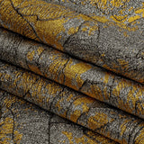 Metallic Silver, Black and Golden Yellow Rose Garden Linework Luxury Brocade