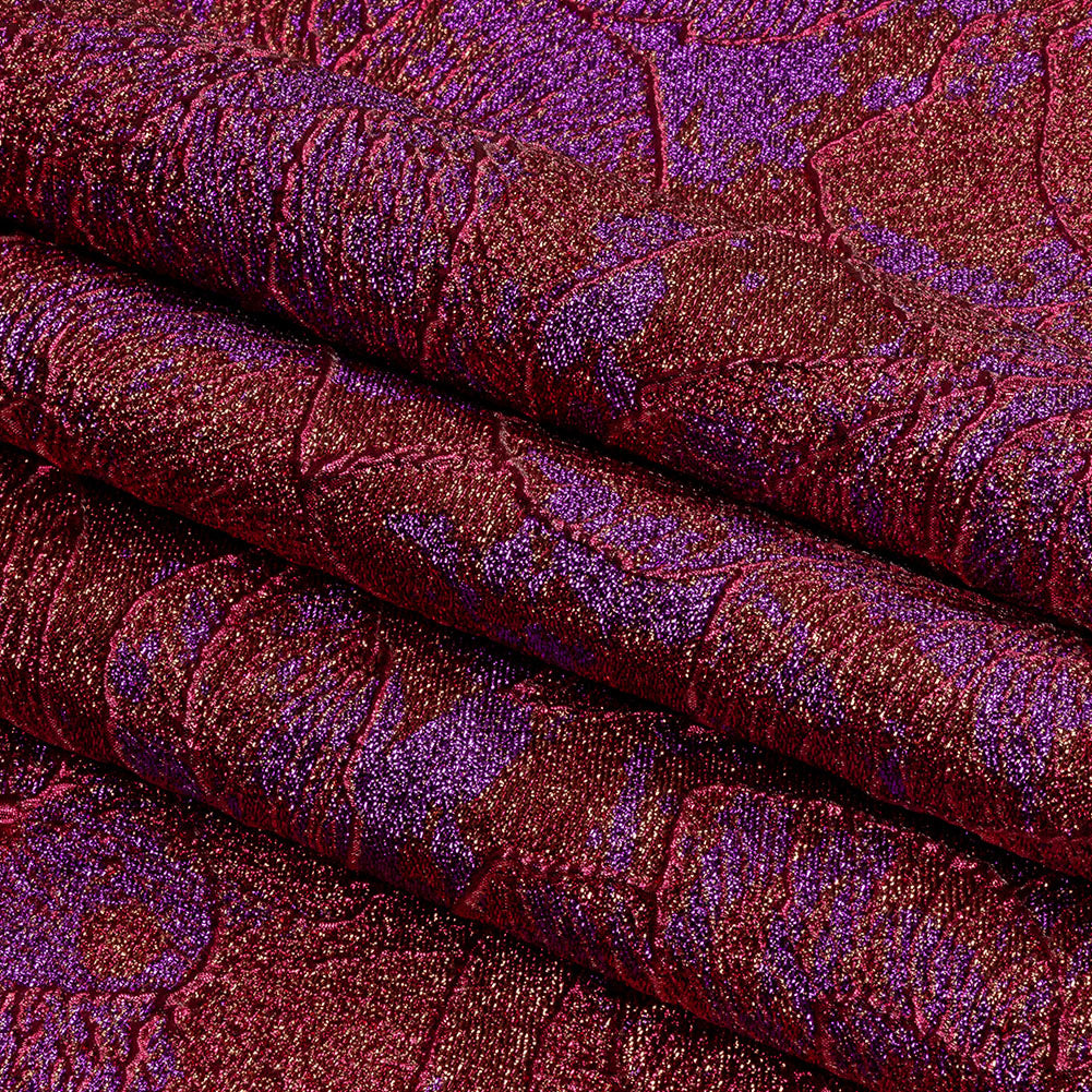 Metallic Purple, Magenta and Gold Rose Garden Linework Luxury Brocade