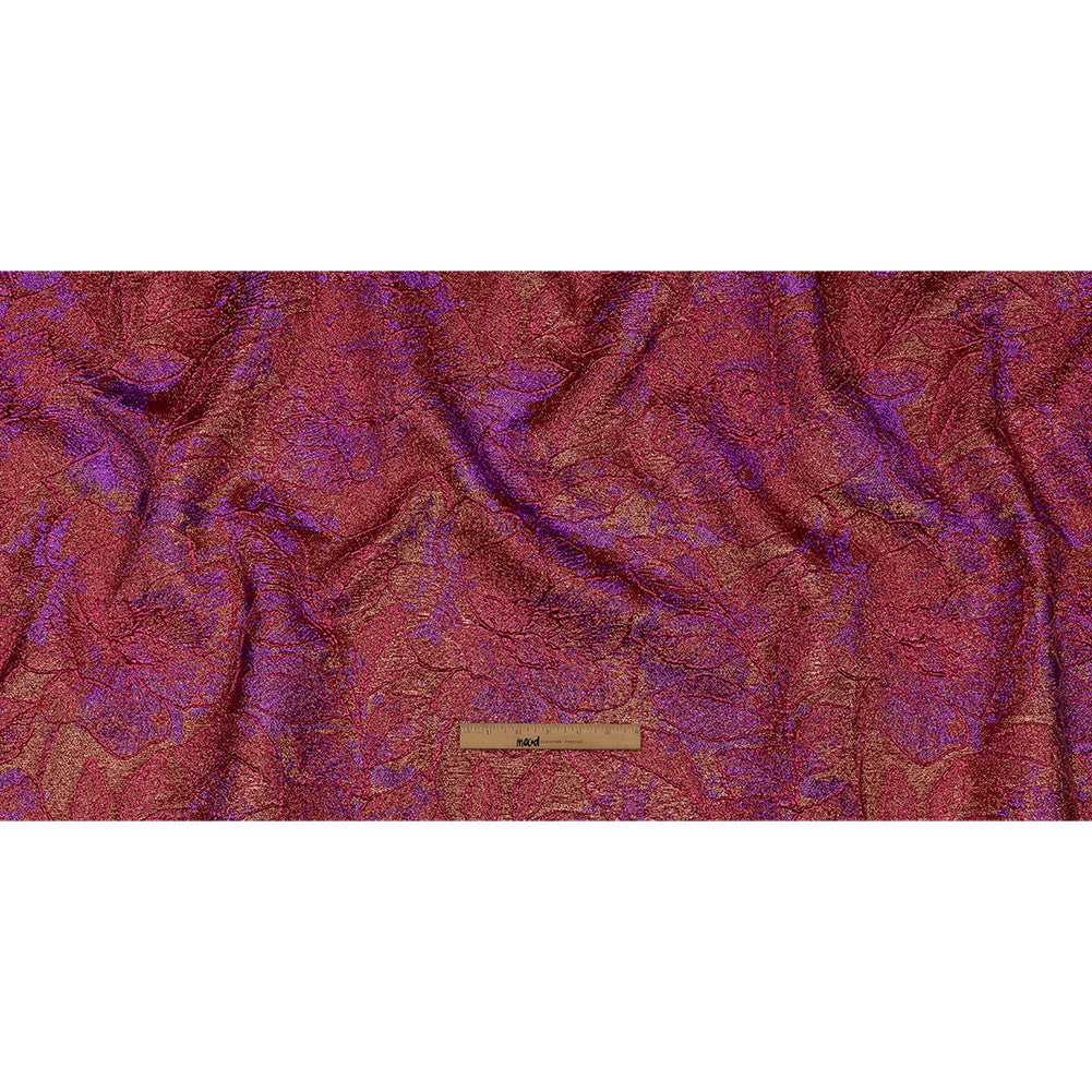 Metallic Purple, Magenta and Gold Rose Garden Linework Luxury Brocade