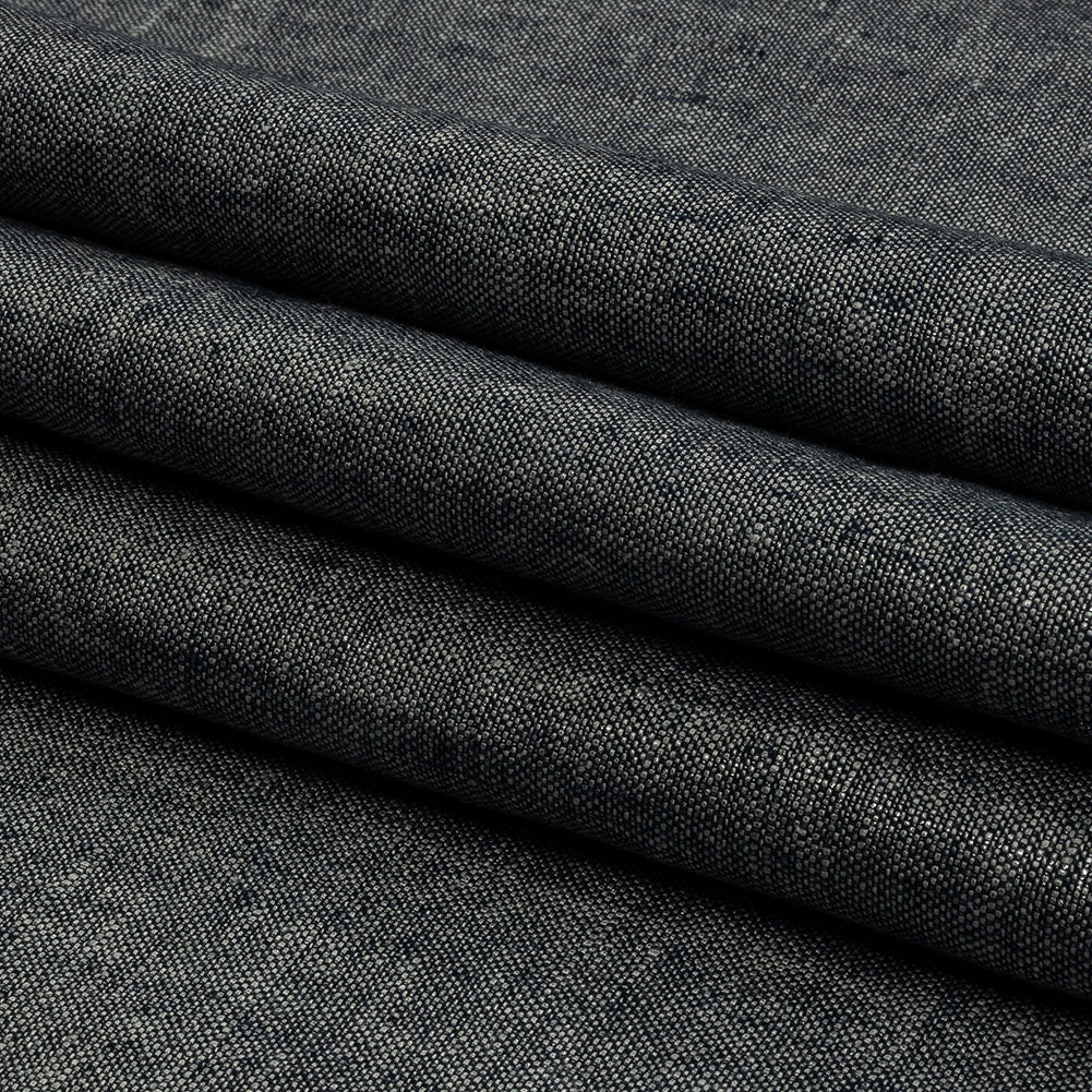 Metallic Silver and True Navy Foiled Medium Weight Linen Woven