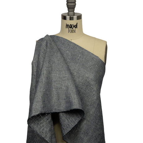 Metallic Silver and True Navy Foiled Medium Weight Linen Woven