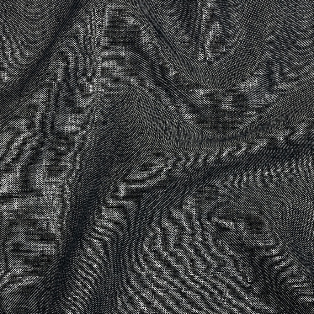 Metallic Silver and True Navy Foiled Medium Weight Linen Woven