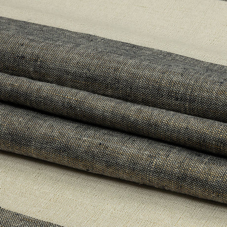 Navy and Tofu Awning Striped Medium Weight Linen Woven with Gold Foil